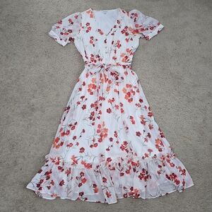 Calvin Klein Dress Shift Dress Whimsical Ruffle Sheer Floral Faux Wrap Size 12
